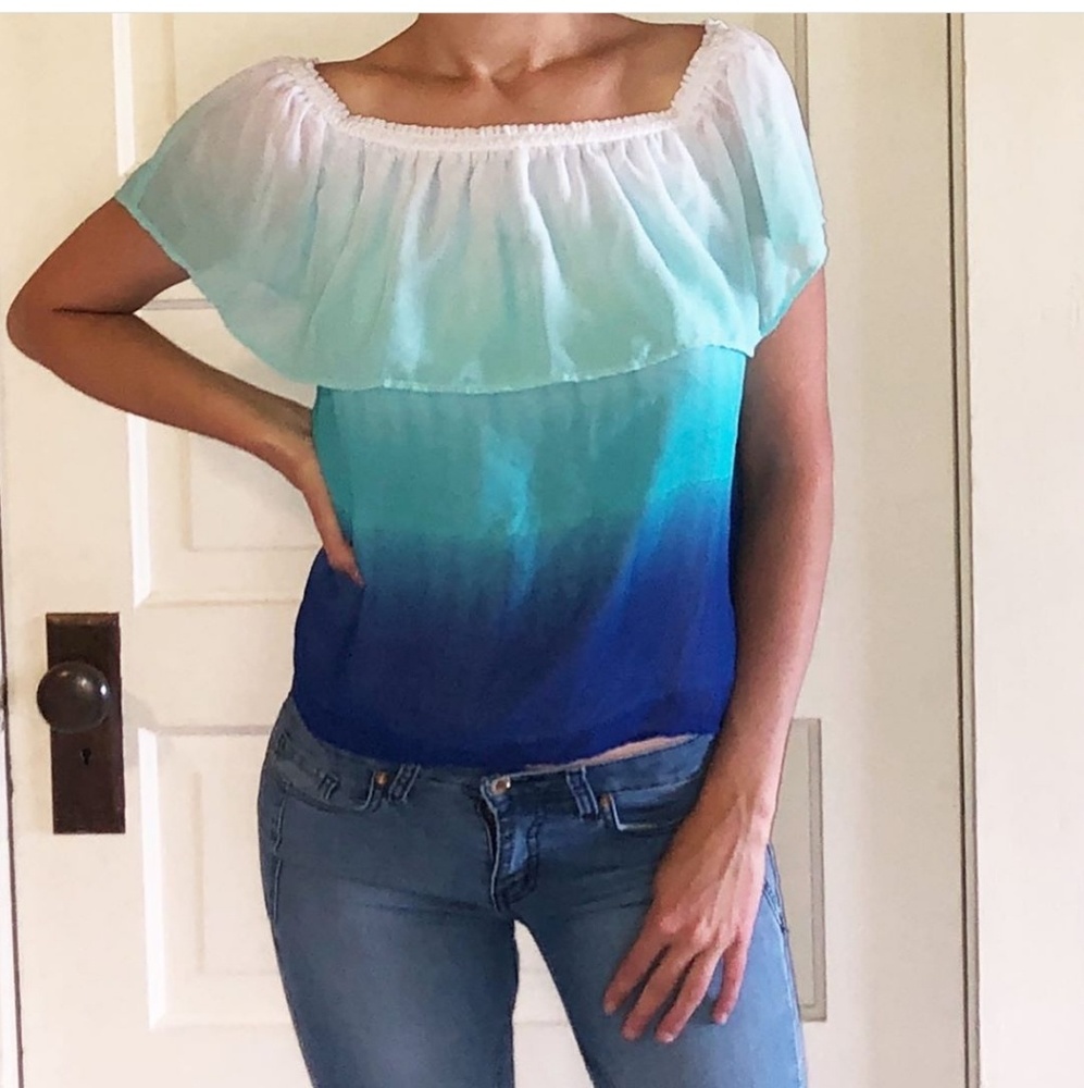 Size S blue ombre sheer blouse
